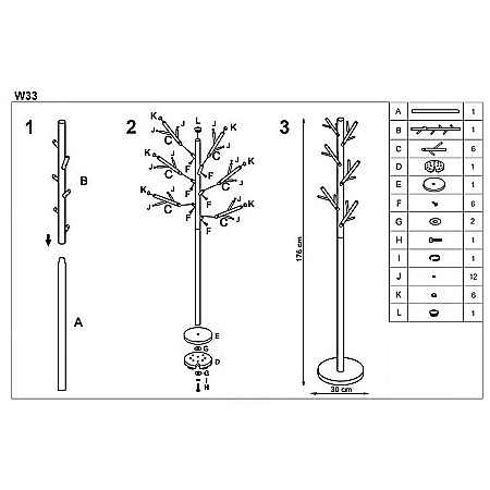 Cuier tip pom HM W33, metalic, de podea, 18 agatatori, negru [1]