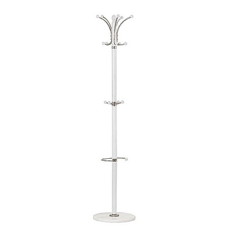 Produse - Cuier tip pom lemn HM W13, 15 agatatori, 3 nivele, baza ceramica, alb