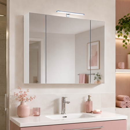 Mobilier baie - Dulap baie cu oglinda Celine, PAL, iluminare led, 100 cm, 3 usi, 3 rafturi, soft close, alb