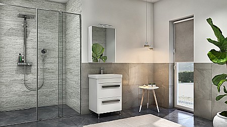 Dulap baie cu oglinda GN5011, MDF, iluminare led, 60 cm, usa, 3 rafturi, soft close, alb [4]