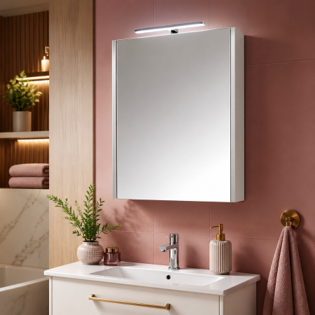 Dulap baie cu oglinda GN5011, MDF, iluminare led, 60 cm, usa, 3 rafturi, soft close, alb