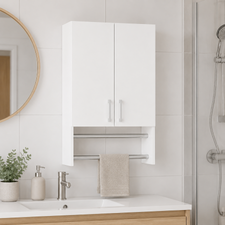 Mobilier - Dulap baie cu portprosop Ella, Pal melaminat, 2 usi, polita, 40 x 68 cm, alb