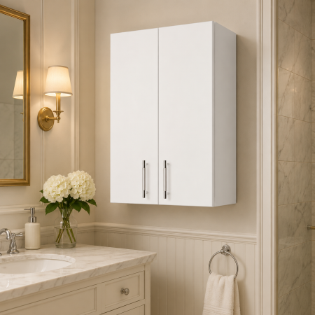 Produse - Dulap baie suspendat Roma, front MDF, 2 usi, polita, 45 x 68 cm, alb
