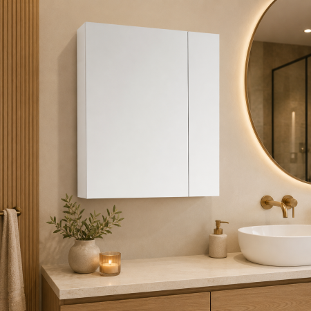 Dulapuri baie - Dulap baie suspendat Roma, front MDF, 2 usi, polita, 55 x 68 cm, alb