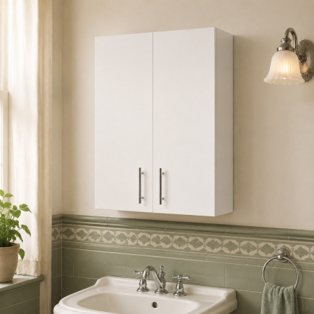 Dulap baie suspendat Roma, front MDF, 2 usi, polita, 55 x 68 cm, alb