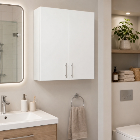 Produse - Dulap baie suspendat Roma, front MDF, 2 usi, polita, 65 x 68 cm, alb
