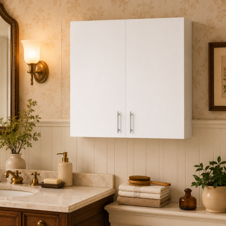 Produse - Dulap baie suspendat Roma, front MDF, 2 usi, polita, 80 x 68 cm, alb