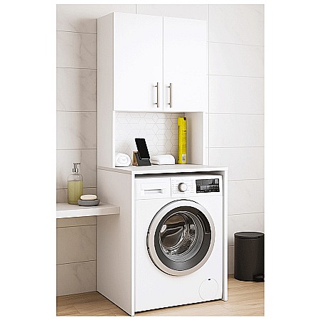 Dulap baie tip coloana cu spatiu pentru masina de spalat GN0191, 2 usi, polita, Pal Melaminat, 64x60x180 cm,alb [0]