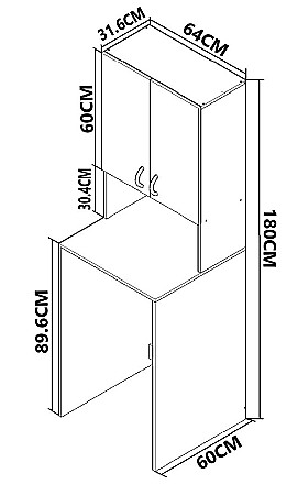 Dulap baie tip coloana cu spatiu pentru masina de spalat GN0191, 2 usi, polita, Pal Melaminat, 64x60x180 cm,alb [3]