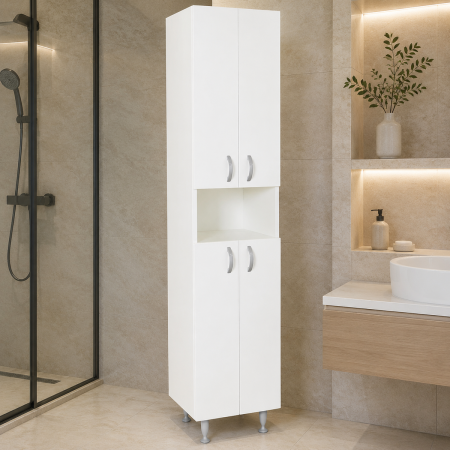 Dulap baie tip coloana GN0021, Pal lucios, 5 rafturi, 4 usi, picioare reglabile, 35x31.6x166 cm