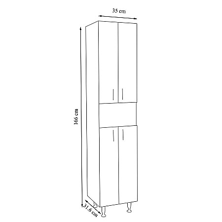 Dulap baie tip coloana GN0021, Pal lucios, 5 rafturi, 4 usi,  picioare reglabile, 35x31.6x166 cm [3]