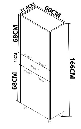 Dulap baie tip coloana GN0051, MDF, 4 rafturi, 4 usi, sertar, picioare reglabile, 60x31.6x166 cm [3]