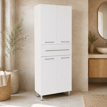 Mobilier baie - Dulap baie tip coloana GN0051, MDF, 4 rafturi, 4 usi, sertar, picioare reglabile, 60x31.6x166 cm