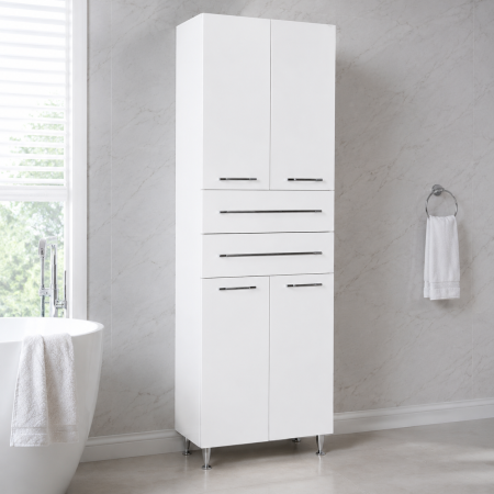 Mobilier baie - Dulap baie tip coloana GN0081, MDF, 4 rafturi, 4 usi, 2 sertare, picioare reglabile, 60x31.6x180 cm