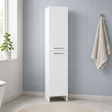 Mobilier baie - Dulap baie tip coloana GN0171, Pal Melaminat, 2 usi, 4 rafturi, stativ, 35x31.6x170 cm
