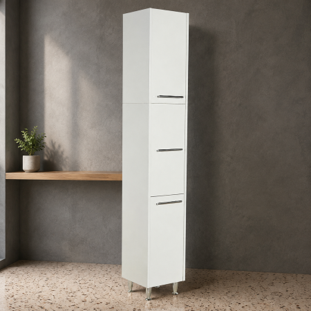 Dulap baie tip coloana GN0201, Pal lucios, 6 rafturi, 3 usi, picioare reglabile, 30x30x180 cm
