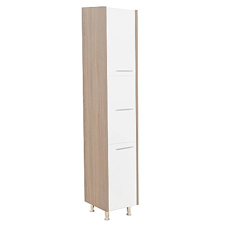 Dulap baie tip coloana GN0201, Pal lucios, 6 rafturi, 3 usi, picioare reglabile, 30x30x180 cm, alb/stejar sonoma [1]