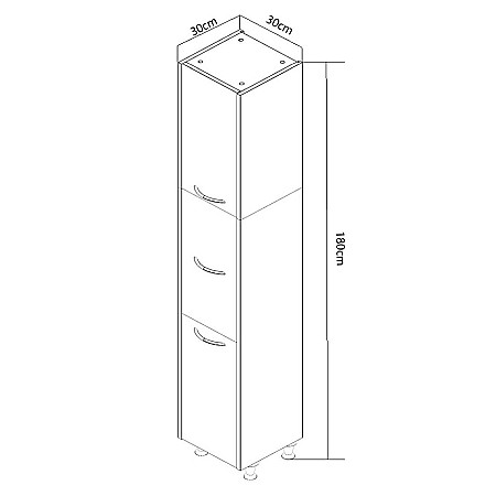 Dulap baie tip coloana GN0201, Pal lucios, 6 rafturi, 3 usi,  picioare reglabile, 30x30x180 cm [3]