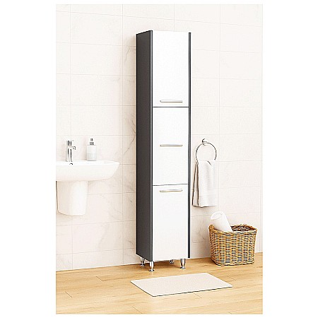 Dulapuri baie - Dulap baie tip coloana GN0201, Pal lucios, 6 rafturi, 3 usi, picioare reglabile, 30x30x180 cm, alb/antracit