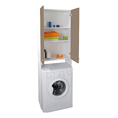Dulap baie tip coloana pentru masina de spalat, inalt, Pal Melaminat, 2 usi, 3 rafturi, 64x30x195 cm, alb/sonoma [3]