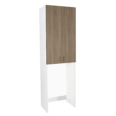 Dulap baie tip coloana pentru masina de spalat, inalt, Pal Melaminat, 2 usi, 3 rafturi, 64x30x195 cm, alb/sonoma [1]