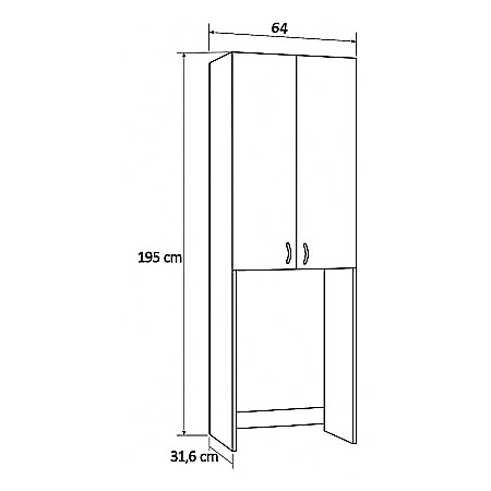 Dulap baie tip coloana pentru masina de spalat, inalt, Pal Melaminat, 2 usi, 3 rafturi, 64x30x195 cm, alb/sonoma [4]