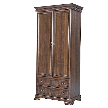Dulap living si dormitor VMS1, 2 usi, 2 sertare, cu bara de haine, Pal Melaminat, cu elemente din MDF, Nuc [2]