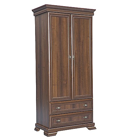 Dulap living si dormitor VMS1, 2 usi, 2 sertare, cu bara de haine, Pal Melaminat, cu elemente din MDF, Nuc [1]