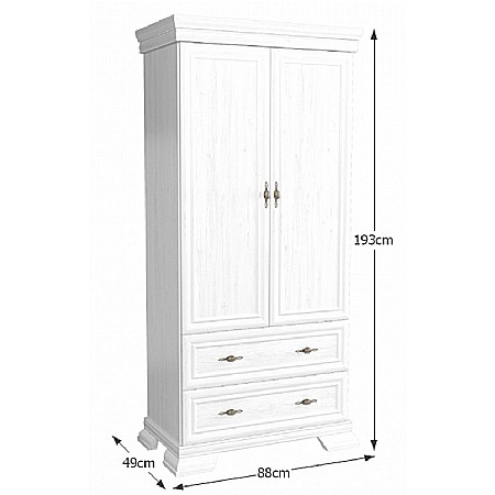 Dulap living si dormitor VMS1, 2 usi, 2 sertare, cu bara de haine, Pal Melaminat, cu elemente din MDF, Alb Antichizat [3]