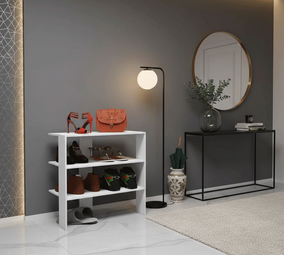 Mobila hol - Dulap pentru depozitare incaltaminte Frosty, 3 rafturi, Pal Melaminat, alb