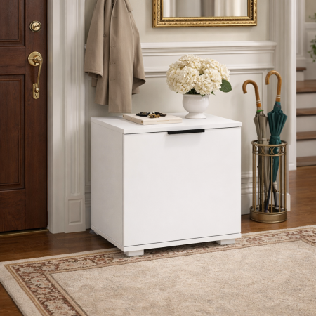 Pantofare - Dulap pentru depozitare pantofi HM Clif ST50, Pal melaminat, polita, alb