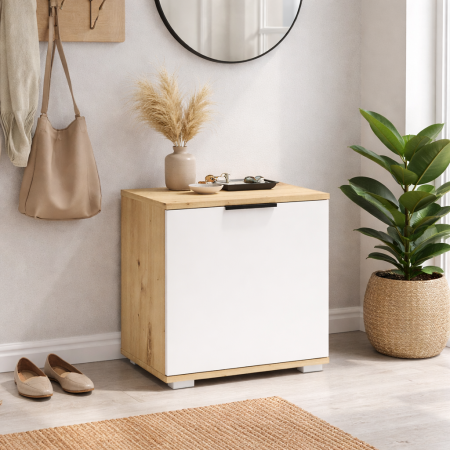 Pantofare - Dulap pentru depozitare pantofi HM Clif ST50, Pal melaminat, polita, alb/stejar artizanal