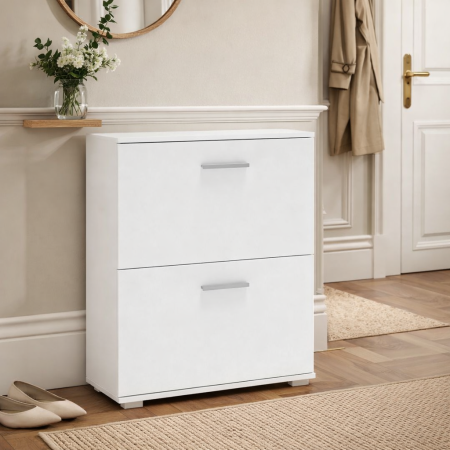 Pantofare - Dulap pentru depozitare pantofi HM Lima ST3, Pal melaminat, 2 compartimente, alb