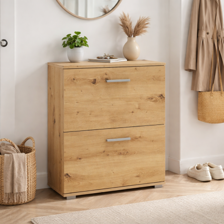 Pantofare - Dulap pentru depozitare pantofi HM Lima ST3, Pal melaminat, 2 compartimente, stejar artizanal