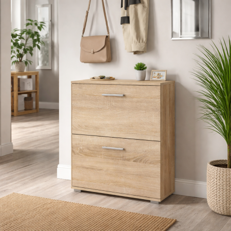 Pantofare - Dulap pentru depozitare pantofi HM Lima ST3, Pal melaminat, 2 compartimente, stejar sonoma