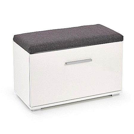 Mobila hol - Dulap pentru pantofi cu bancheta HM Lima ST2, Pal melaminat, stofa, capacitate 6 perechi, alb