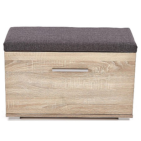 Dulap pentru pantofi tip bancheta HM Lima ST2, Pal melaminat, stofa, capacitate 6 perechi, stejar sonoma [4]