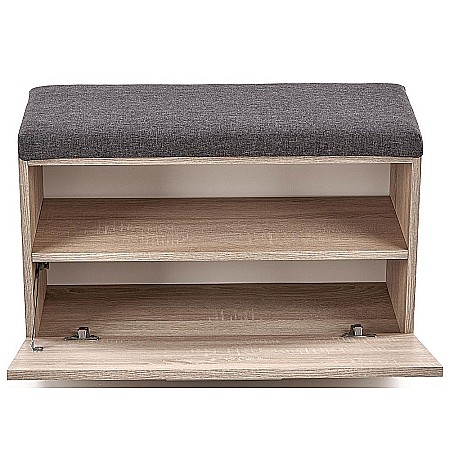 Dulap pentru pantofi tip bancheta HM Lima ST2, Pal melaminat, stofa, capacitate 6 perechi, stejar sonoma [1]
