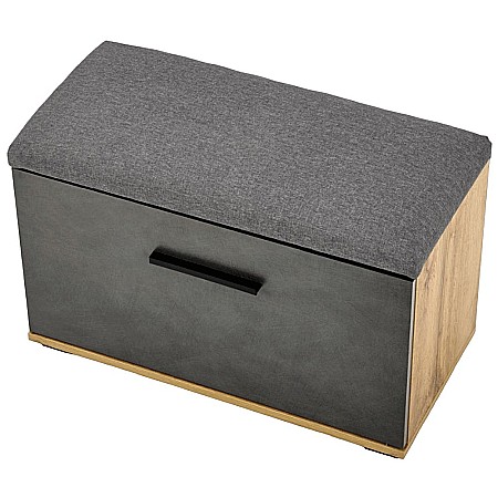 Dulap pentru pantofi tip bancheta HM Lima ST2, Pal melaminat, stofa, capacitate 6 perechi, stejar wotan/antracit [1]