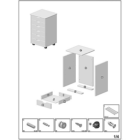 Dulapior rulant HM Simon 2, cu sertare, cu roti, front MDF, alb [3]