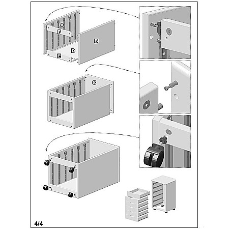 Dulapior rulant HM Simon 2, cu sertare, cu roti, front MDF, alb [6]