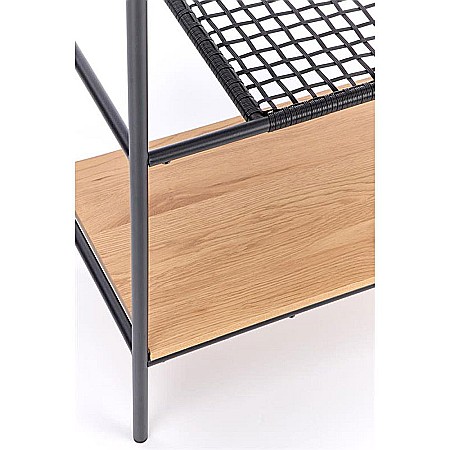 Etajera HM REG21, 4 rafturi, cadru metalic, MDF/Ratan sintetic, negru/stejar auriu [3]