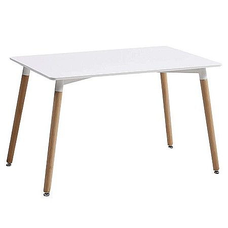 Mese stil scandinav - Masa bucatarie si living AB673, blat MDF, picioare lemn, 4 persoane, alb
