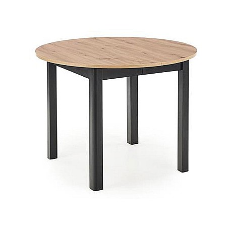 Masa bucatarie si living extensibila HM Ringo, blat MDF, 6 persoane, 102-142x102x76 cm, stejar/negru