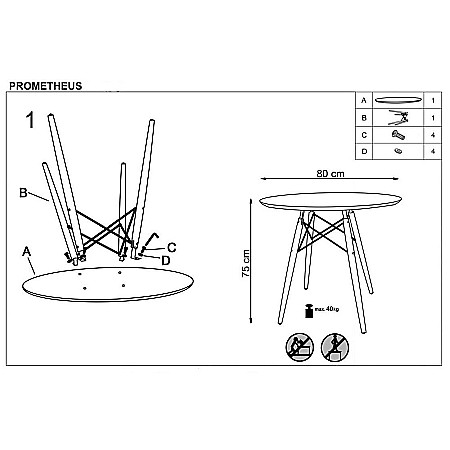 Masa bucatarie si living HM Prometheus, blat MDF lacuit, rotunda, picioare lemn, 80x75 cm, alb [1]