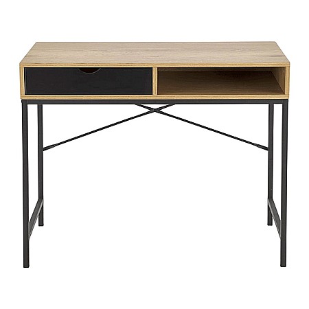Masa de birou HM B50, blat MDF, cu sertar, compact, design modern, natur/negru [2]