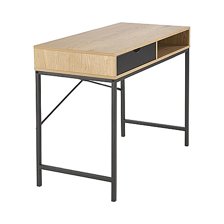 Masa de birou HM B50, blat MDF, cu sertar, compact, design modern, natur/negru [4]