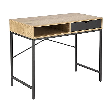 Masa de birou HM B50, blat MDF, cu sertar, compact, design modern, natur/negru [3]