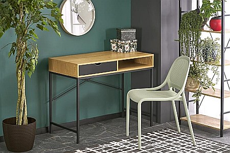 Produse - Masa de birou HM B50, blat MDF, cu sertar, compact, design modern, natur/negru