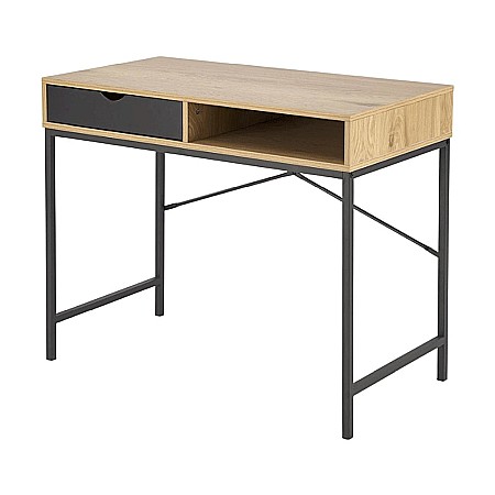 Masa de birou HM B50, blat MDF, cu sertar, compact, design modern, natur/negru [1]
